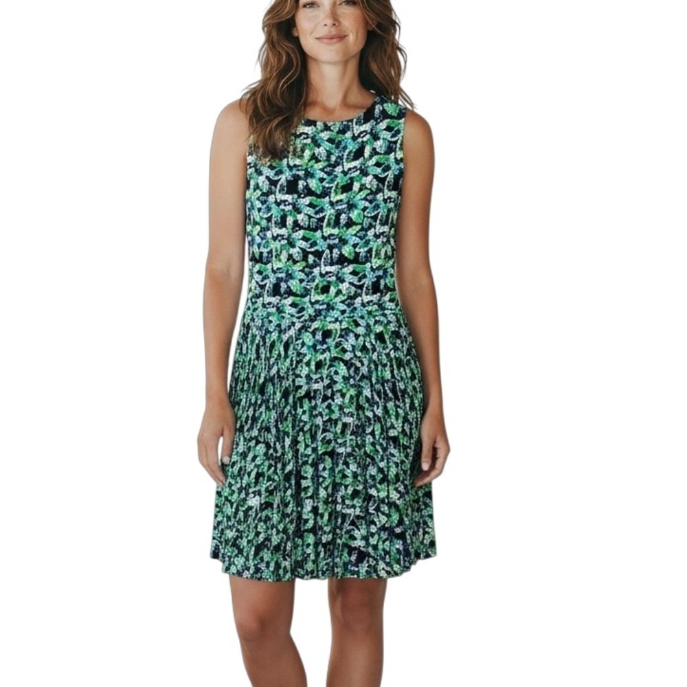 Cynthia Rowley Jewel Print Rayon Knit Fit & Flare Skater Dress Medium Blue Green